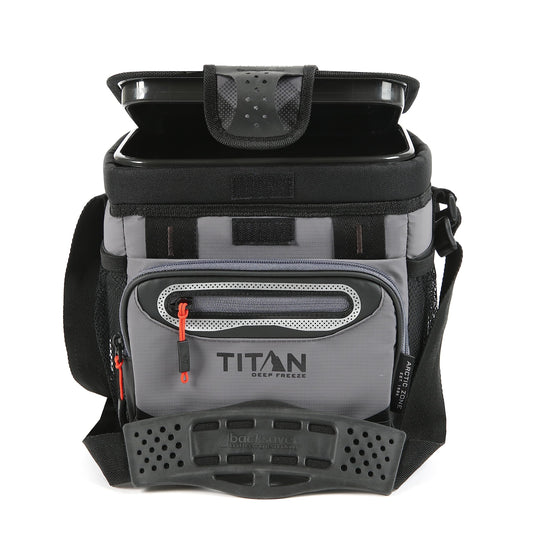 Titan by Arctic Zone Zipperless Soft Sided Cooler with HardBody Liner and SmartShelf, Insulated Bag with Shoulder Strap for Lunch and Travel, 9 Can Capacity, Sharkskin Gray
