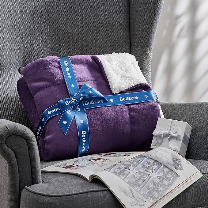 Bedsure GentleSoft Sherpa Fleece Throw Blanket Twin Size for Couch - Thick and Warm, Soft Fuzzy Plush Twin Blanket for Winter, Purple, 60x80 Inches