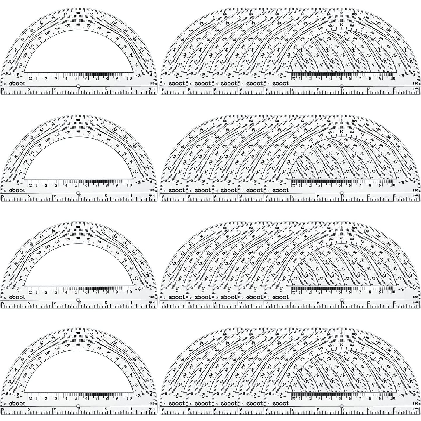EBOOT 24 Pack Plastic Protractors Math Protractor 180 Degrees 6 Inch (Clear)