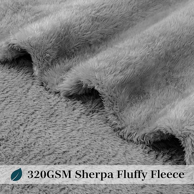 Pavilia Sherpa Bed Blanket King Size, Grey Plush Soft Cozy Fluffy Lightweight Microfiber Fuzzy All Season Blanket, 90x108 King