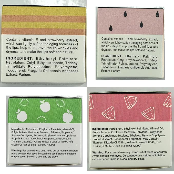 4 PCS Bee Lip Balm Lip Mask Honey Pot, Honey & Strawberry & Watermelon & Apple Lime Lip Sleeping Mask Propolis Moisturizing Lip Balm with Stick, Hydrating Prevention Dry & Cracked