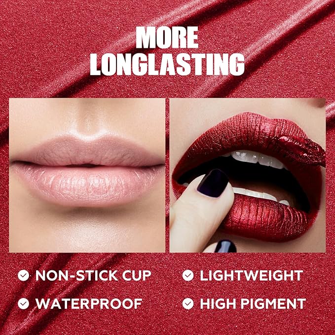 FOCALLURE Metallic Liquid Lipstick,Non Stick Cup Lip Gloss,High Impact Lip Color with Transfer-proof Wear,Long Lasting & Waterproof Lipstick Makeup for Women,RD05 CHERRY BERRY