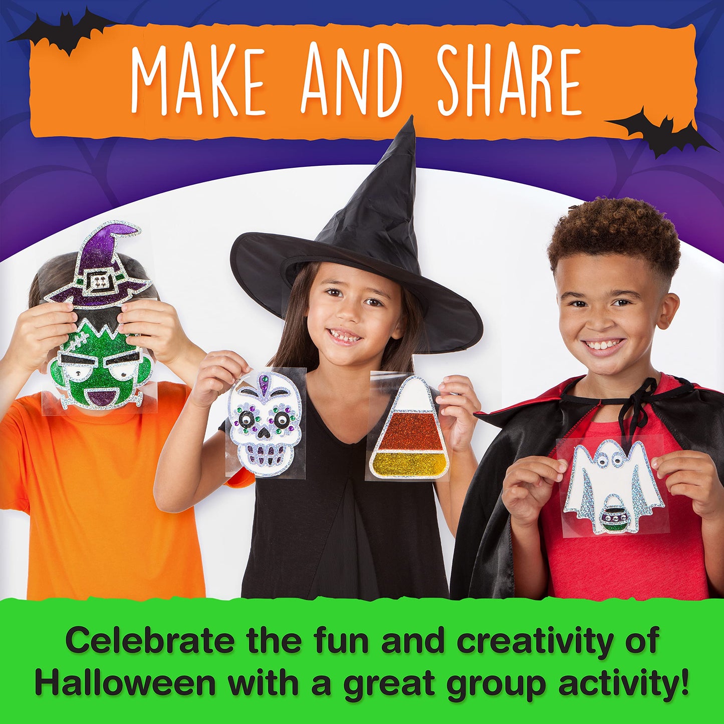 Creativity for Kids Halloween Window Art Kit | Create 7 Spooky Suncatchers with Paint, Rhinestones & Wiggly Eyes | DIY Craft Kit for Kids | Fun for Parties, Gifts & Seasonal Décor (Ages 6+)