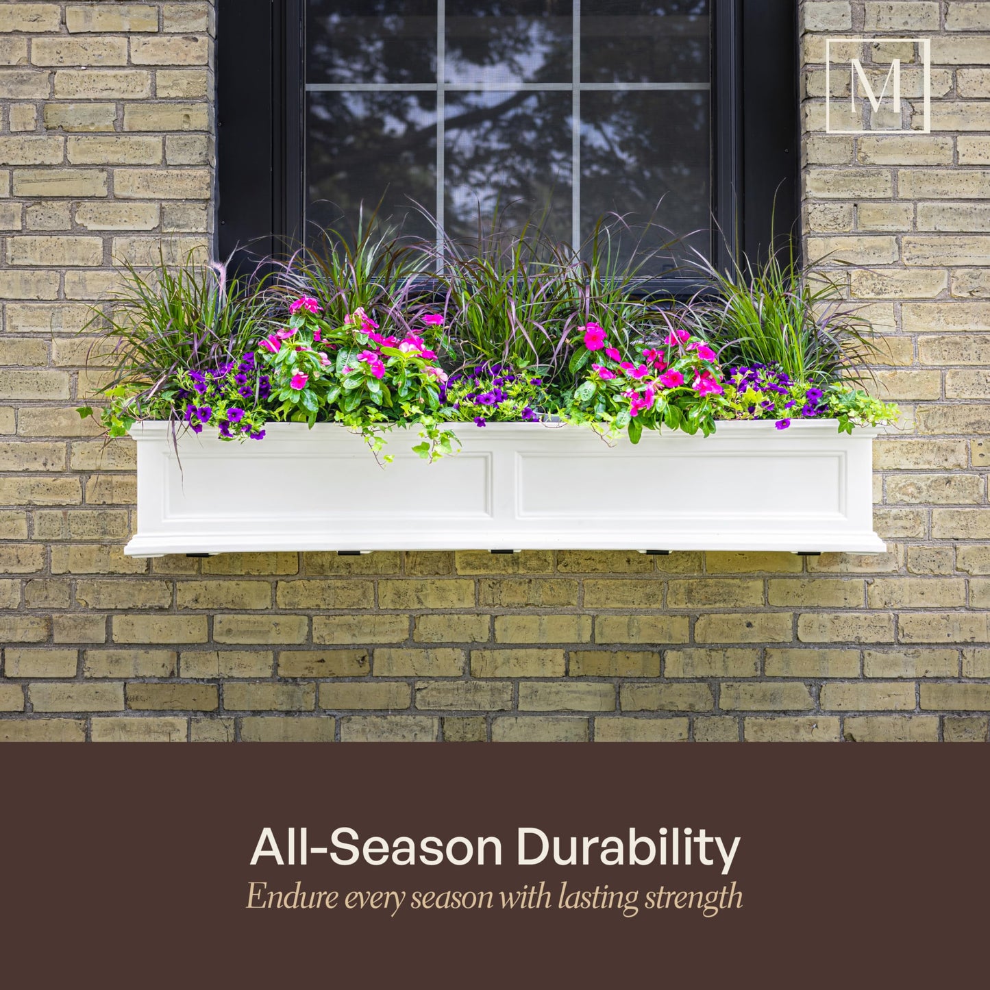 Mayne Fairview 3ft Durable Self Watering Window Box Planter with Wall Mount Brackets, UV & Weather Resistant, Double Wall Design, New England Architecture for Outdoor Décor, Black