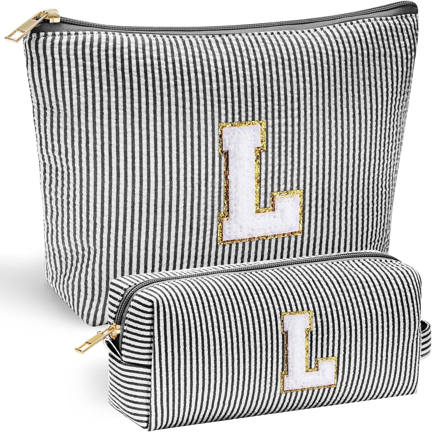 YOOLIFE Initial Makeup Bag for Women - Teen Girl Gifts Trendy Stuff Monogram Cute Makeup Bags Make Up Case for Women Her Best Friend Friendship Sister Teacher Birthday Gifts for Women Mom Black L