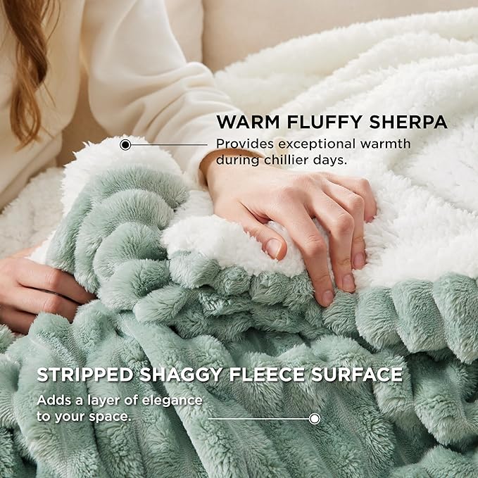 Bedsure Sherpa Blanket Twin Size for Couch - Super Soft, Cozy Fleece Thick Warm Blanket for Winter, GentleSoft Plush & Fluffy Throw Gift for Women, Home Room Decor, Sage Green, 60x80 Inches