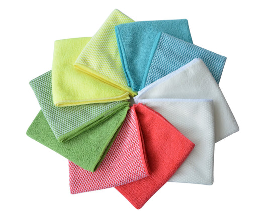 SINLAND Microfiber Dish Cloths for Washing Dishes Towels Best Kitchen Washcloth Cleaning Rags Cloths with Poly Scour Side - Used for Plates, Bowls and Dishes, 5 Color Assorted 12inchx12inch 10pack