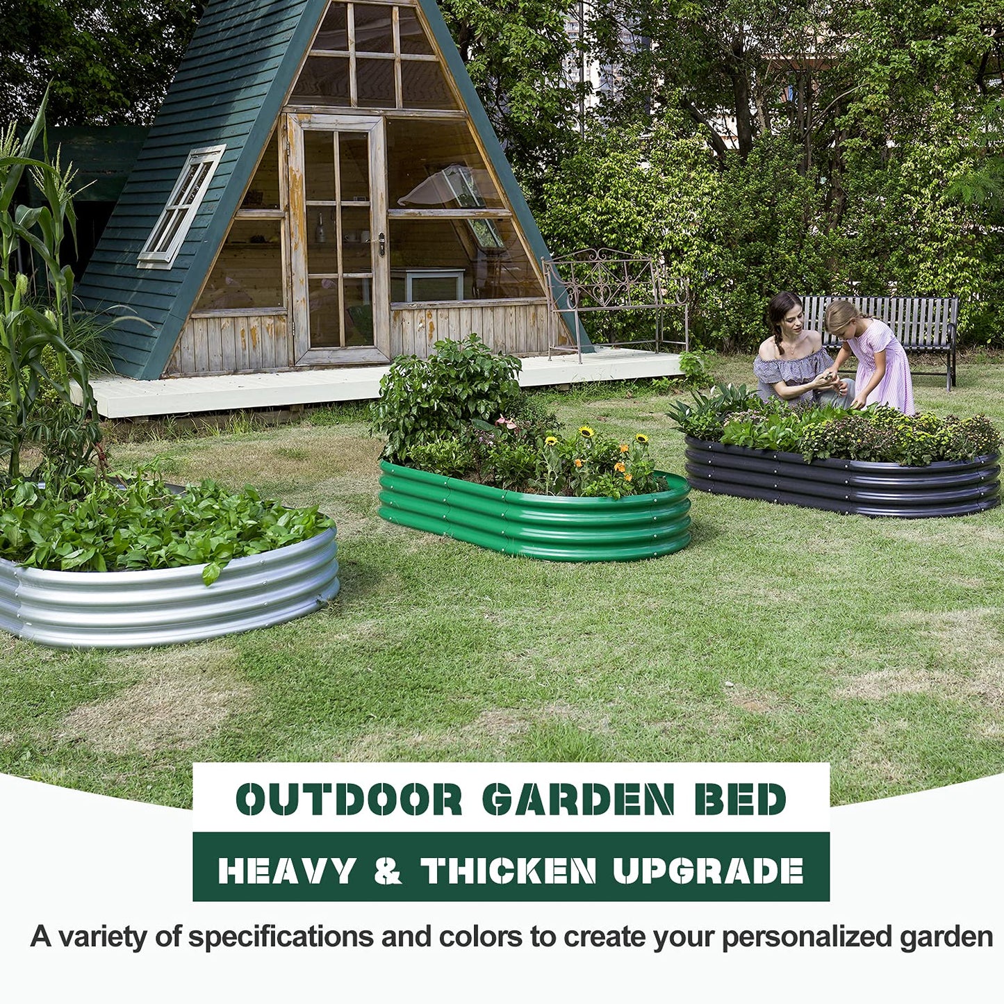 Land Guard Galvanized Raised Garden Bed Kit, Galvanized Planter Garden Boxes Outdoor, Oval Large Metal Raised Garden Beds for Vegetables…………