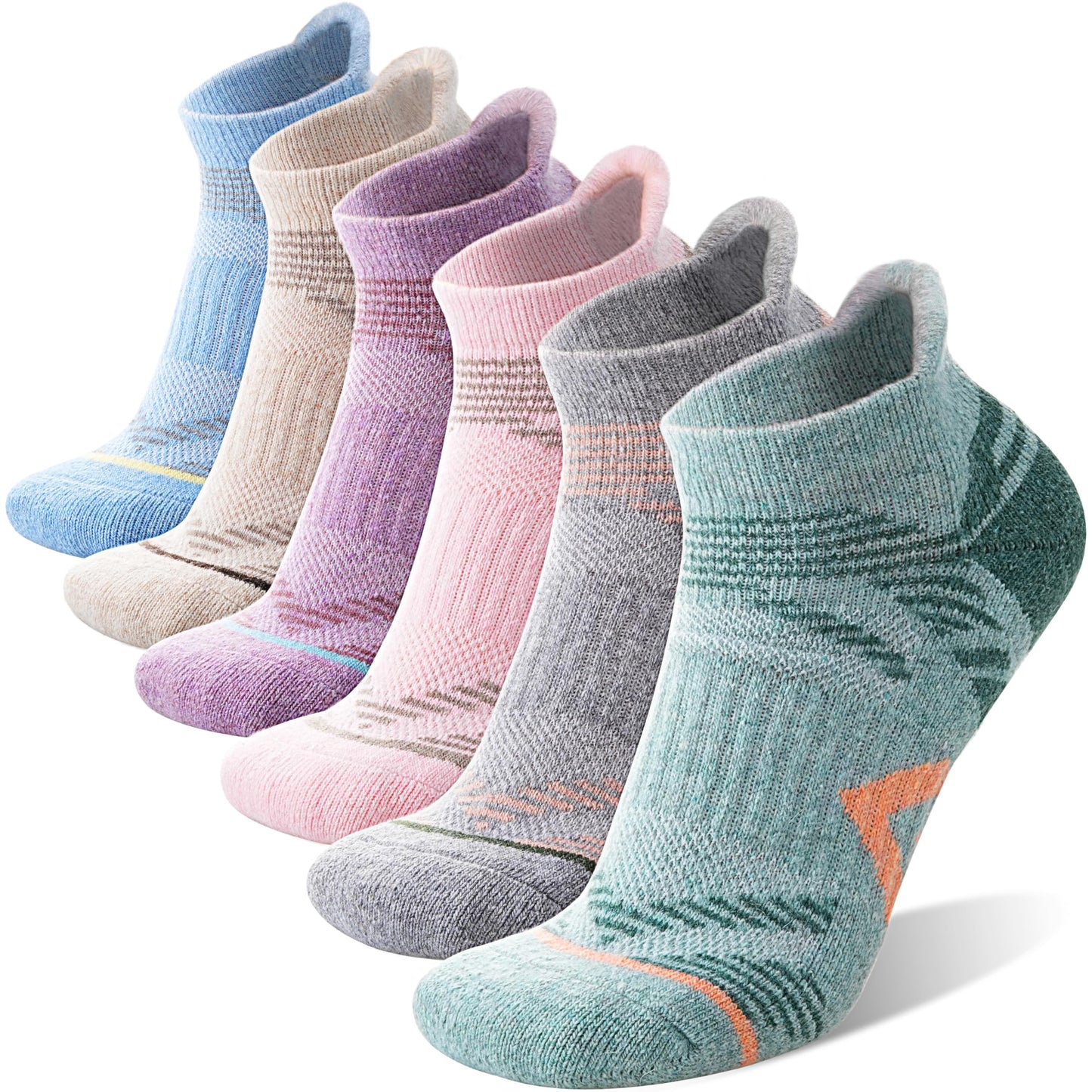 ANTSANG Merino Wool Ankle Hiking Socks Compression Warm Thermal Thick Cushion Winter Running No Show Moisture Wicking Socks Gifts Stocking Stuffers for Women Men 6 Pairs(Light Mixed,M)