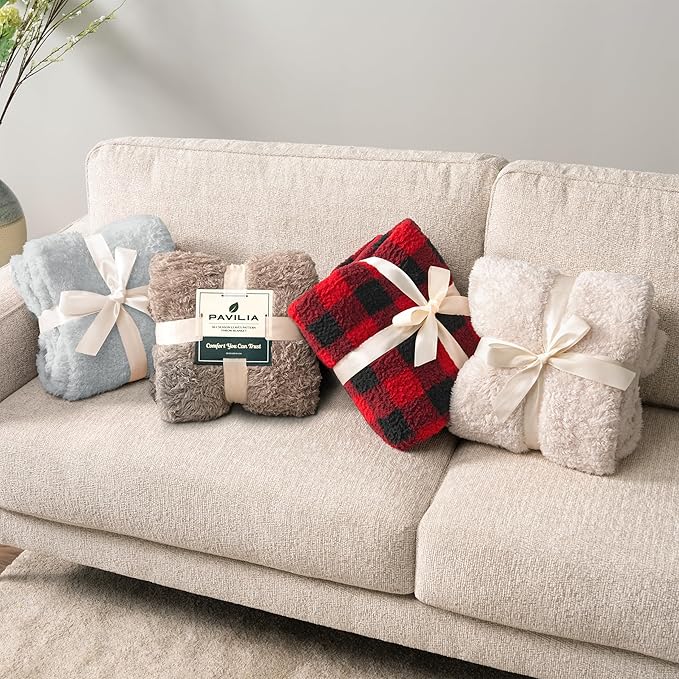 PAVILIA Sherpa Throw Blanket for Couch Sofa, Light Grey Fluffy Warm Plush Blanket for Twin Bed, Cozy Super Soft Lightweight Throw, Fuzzy Decorative Blanket, All Season Home, 60x80