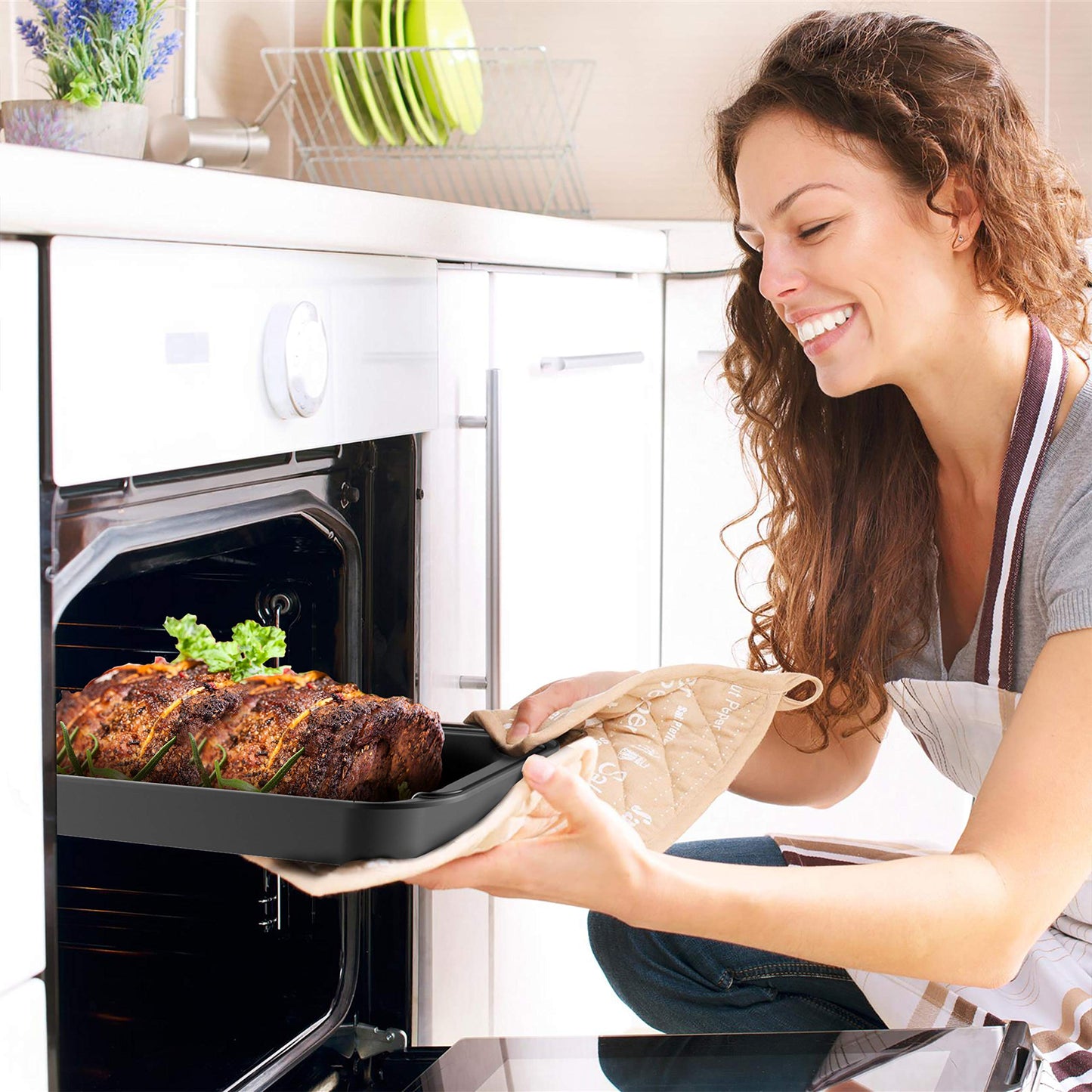 Roasting Pan with Rack-Nonstick Oven Roaster with Removable Grid to Drain Fat and Grease-Healthier Cooking with Kitchen Bakeware by Classic Cuisine