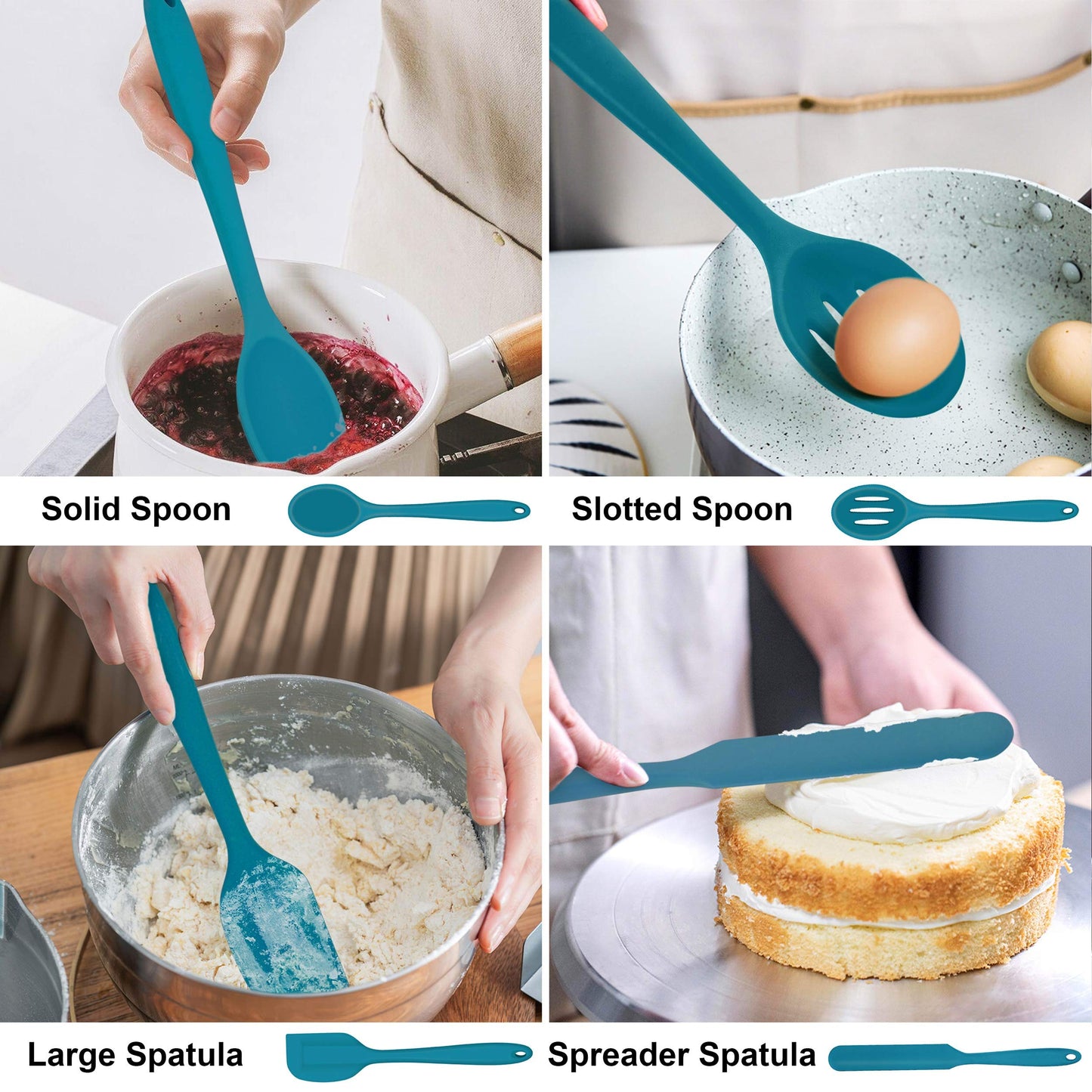 LIANYU 14 Pcs Cooking Utensils Set with Holder, Heat Resistant Silicone Kitchen Cookware Utensils Set, Kitchen Cooking Tools Includes Spatula Spoon Turner Whisk Tong, Dishwasher safe, Dark Blue