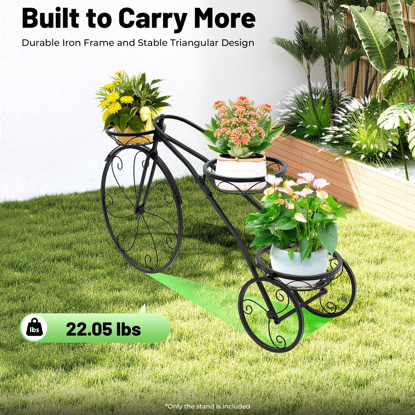SanBouSi Large Bicycle Plant Stand Metal Flower Pot Cart Holder Patio Stand Bike Plant Stand Outdoor Garden Decoration Plant Lover Gifts for Women, Black