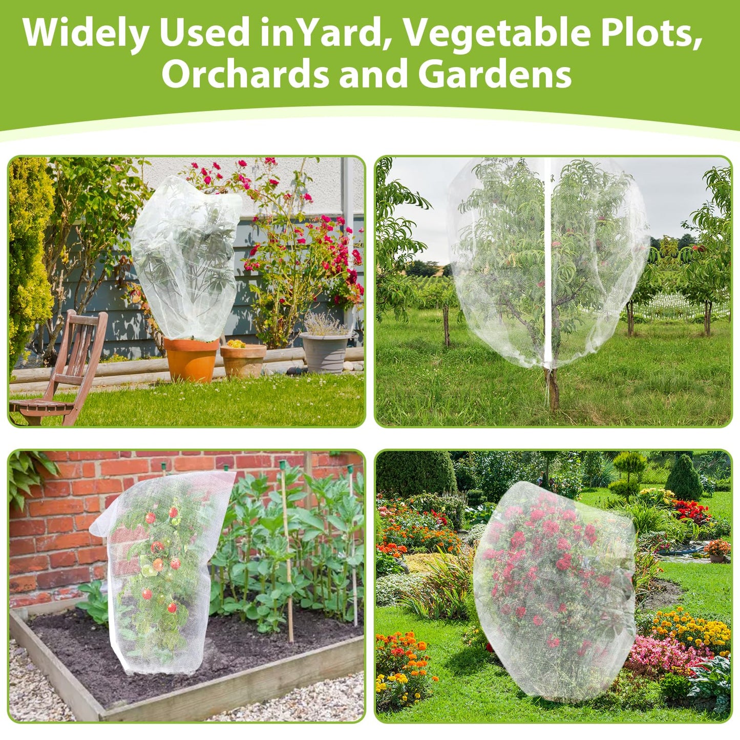 Large Fruit Tree Netting with Drawstring and Zipper, 10 * 10FT Garden Netting for Garden Protection, Insect Bird Netting for Fruit Trees, Protection from Anti Birds, Bugs,Cicadas, Insects