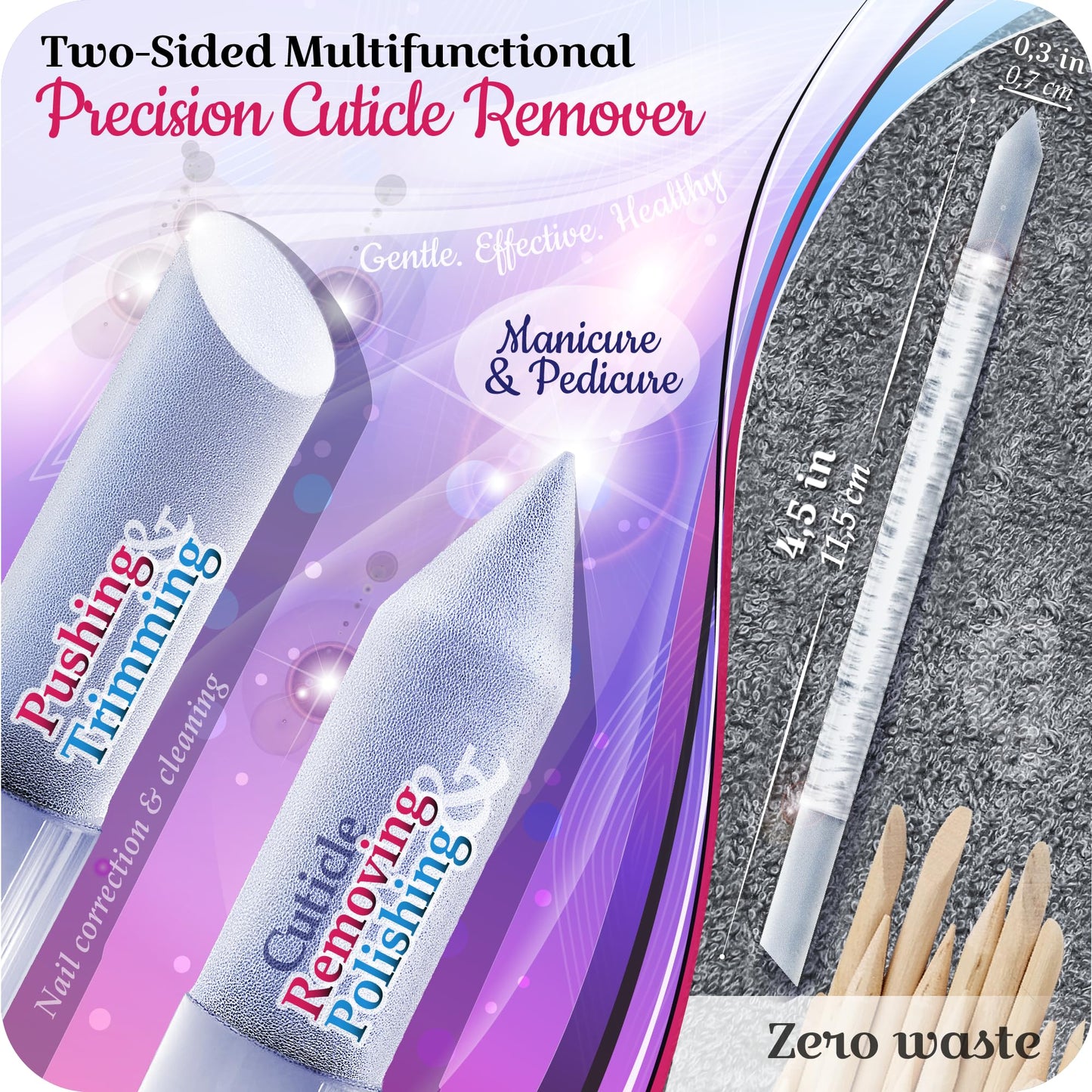 GLADZY Czech Glass Nail File Set - Multifunctional Nail Shiner Buffer, Callus Remover Foot Rasp, Glass Cuticle Pusher Manicure Stick, Etched Surface, Professional Nail Care Tool, Made in EU