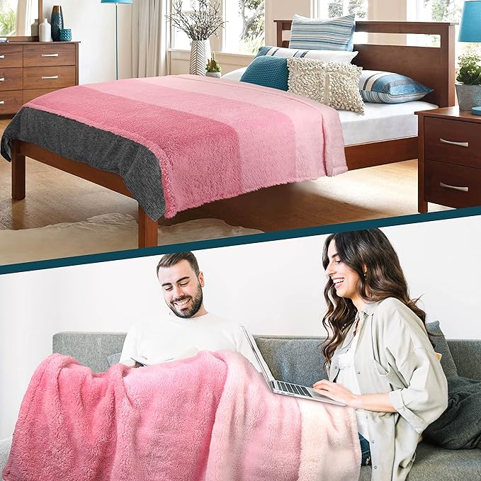 PAVILIA Fluffy Sherpa Throw Blanket Ombre | Gradient Plush, Soft, Fuzzy, Decorative Accent Throw Blanket for Couch Sofa Twin Bed | Cozy Warm Decorative Furry Faux Fur Blanket, 60x80 Inches Pink