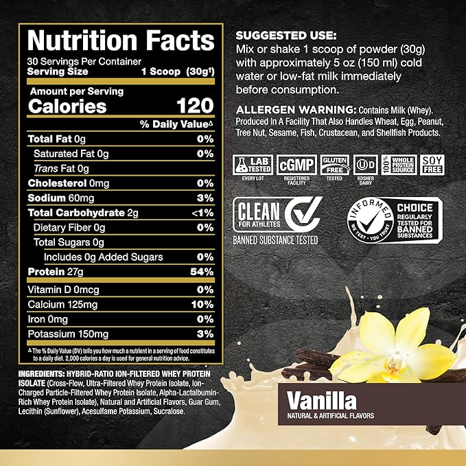ALLMAX Nutrition - ISOFLEX Whey Protein Powder, Whey Protein Isolate, 27g Protein, Vanilla, 2 Pound