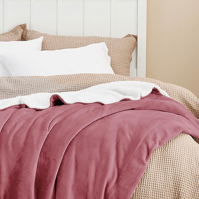 Bedsure GentleSoft Sherpa Fleece Blankets King Size for Bed - Thick and Warm, Soft Fuzzy Plush King Blanket for Winter, Dusty Rose, 108x90 Inches