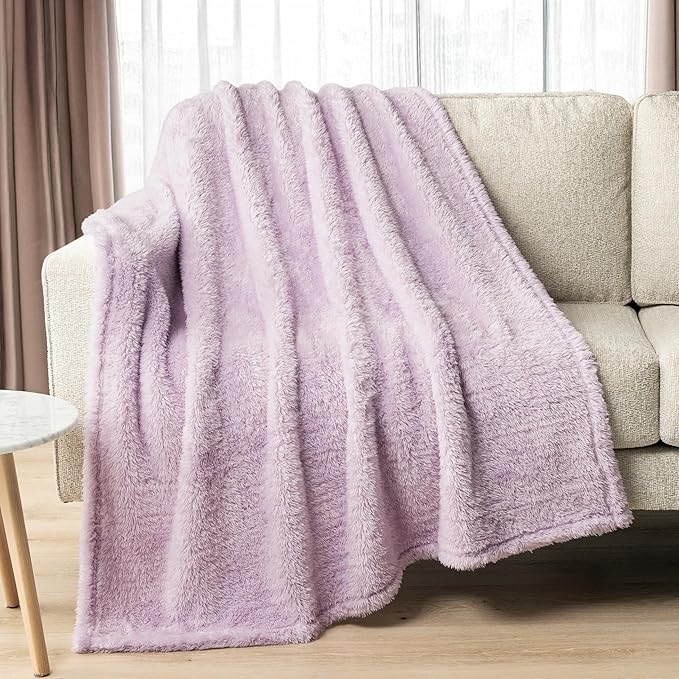 PAVILIA Sherpa Throw Blanket for Couch Sofa, Light Purple Lavender Fluffy Warm Plush Blanket for Twin Bed, Cozy Super Soft Lightweight Throw, Fuzzy Decorative Blanket, All Season Home, 60x80