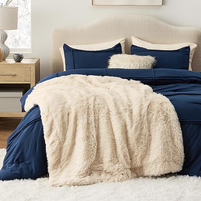 Bedsure GentleSoft Fuzzy Sherpa Faux Fur Blanket Beige Cozy Gifts for Women Men, Soft Fleece Plush Warm Minky Thick Blanket Twin Size for Couch, Room Decor Dorm Bed Essentials Beige Decor, 60x80