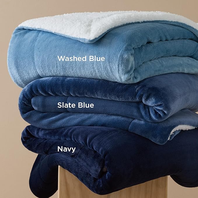 Bedsure GentleSoft Sherpa Fleece Oversized Cal King Blankets for Bed - Thick and Warm, Soft Fuzzy Plush Large Blanket for Winter, Navy, 112x98 Inches