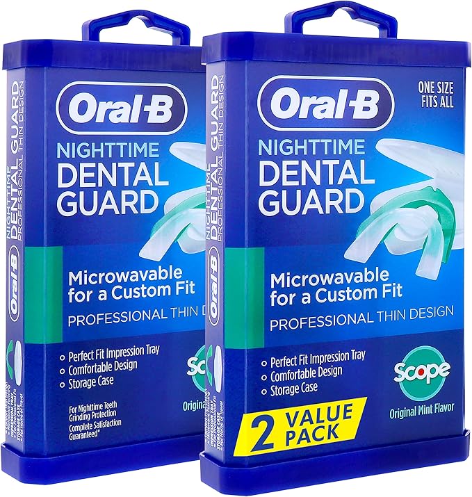 Oral-B Mouth Guard for Grinding Teeth at Night - Nighttime Dental Guard for Sleeping – Moldable Night Guard with Scope Mint Flavor – Less Than 3-Minutes for Custom Teeth Protection - 2 Pack
