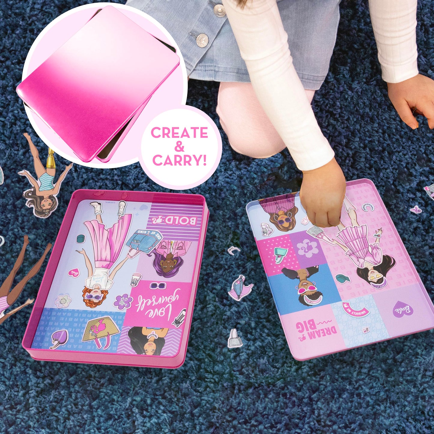 Barbie D.I.Y. Magnetic Play Set, 75 Pieces, 3 Magnetic Dolls, Crafts for Kids Ages 4-8, 4 Year Old Girl Birthday Gifts, Girl Toys, Cute Travel Toy, Fun Airplane Activities, Pretend Play for Girls