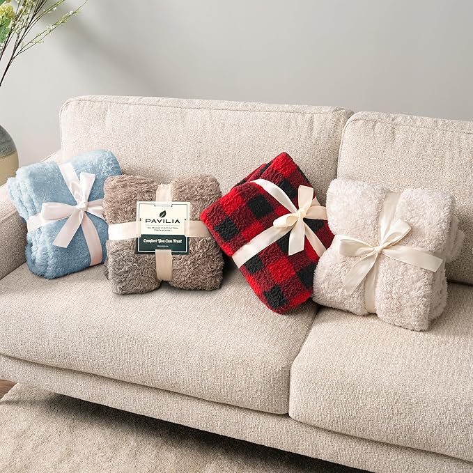 PAVILIA Sherpa Throw Blanket for Couch Sofa, Dusty Slate Blue Fluffy Warm Plush Blanket for Twin Bed, Cozy Super Soft Lightweight Throw, Fuzzy Decorative Blanket, All Season Home, 60x80