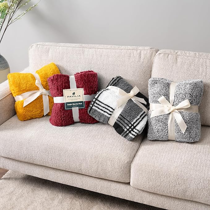 PAVILIA Sherpa Throw Blanket for Couch Sofa, Wine Red Fluffy Warm Plush Blanket for Bed, Cozy Super Soft Lightweight Throw, Fuzzy Decorative Blanket, All Season Home, 50x60