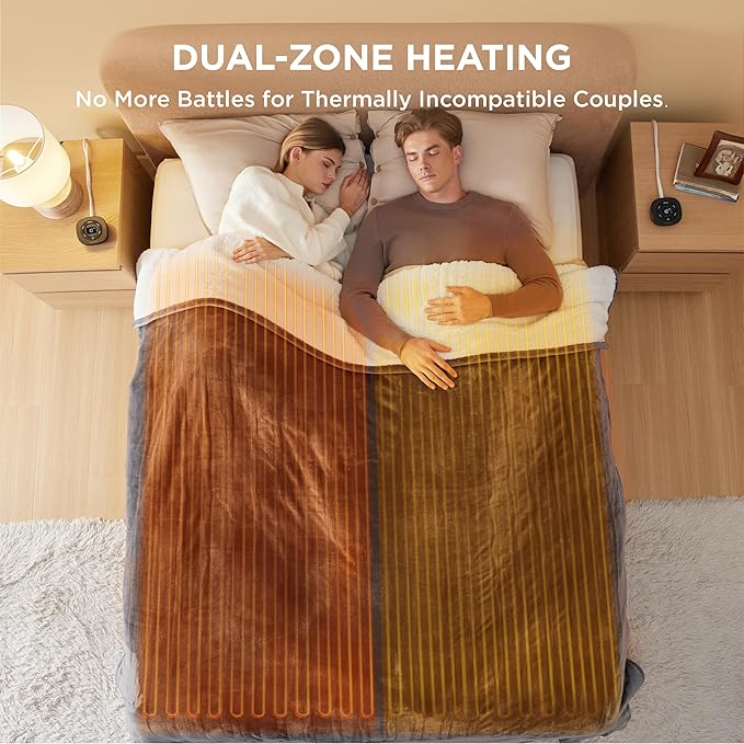 Bedsure Electric Blanket King Size - Dual Control Heated Blanket King Size, Fast Heating with 10 Time Settings & 10 Heat Settings, Warm Gift for Grandma (100x90 inches, Dark Grey)