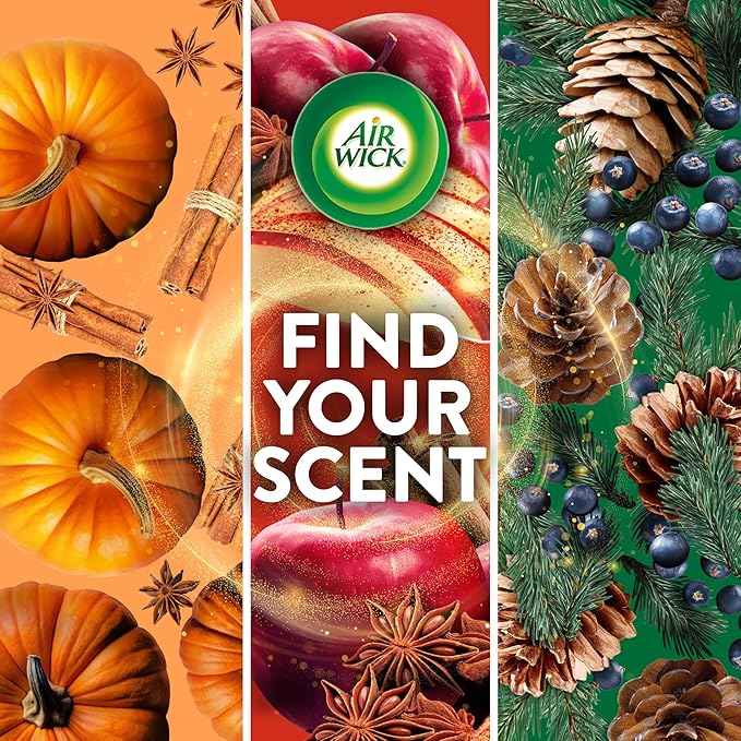 Air Wick Plug In Scented Oil Refill, Infused with Essential Oils, Plug In Air Fresheners for Home, Fall Scent, Fall Décor, Apple Cinnamon Medley, 4 ct