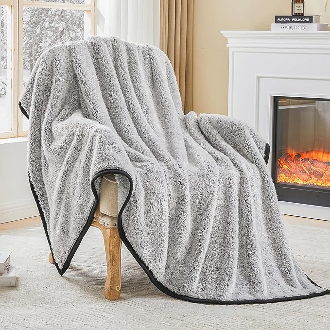 EMME Fuzzy Blanket Soft Fleece Throw Blankets for Women, Fluffy Sherpa Throws(Black,60"x80")