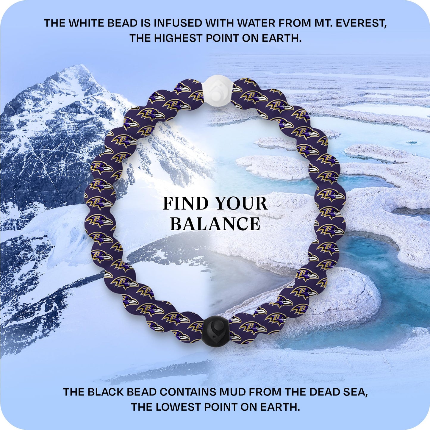 Lokai Silicone Beaded Bracelet for Men & Women, NFL Football Collection - Baltimore Ravens, Medium - Silicone Jewelry Fashion Bracelet Slides-On for Comfortable Fit
