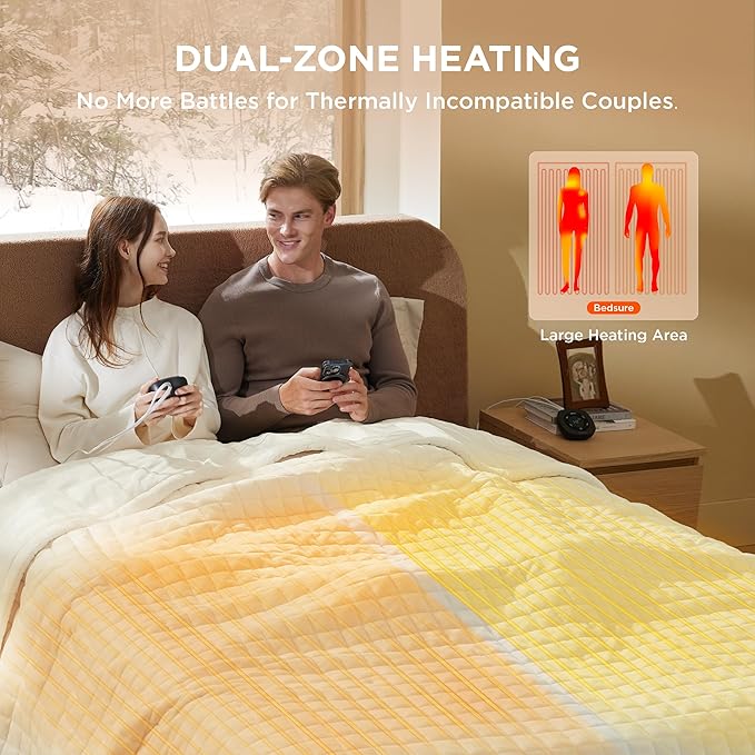 Bedsure Electric Blanket Queen Size - Dual Control Heated Weighted Blanket Queen with 10 Heat Settings, Fast Heating with 10 Time Settings (84x90 inches, Ivory)