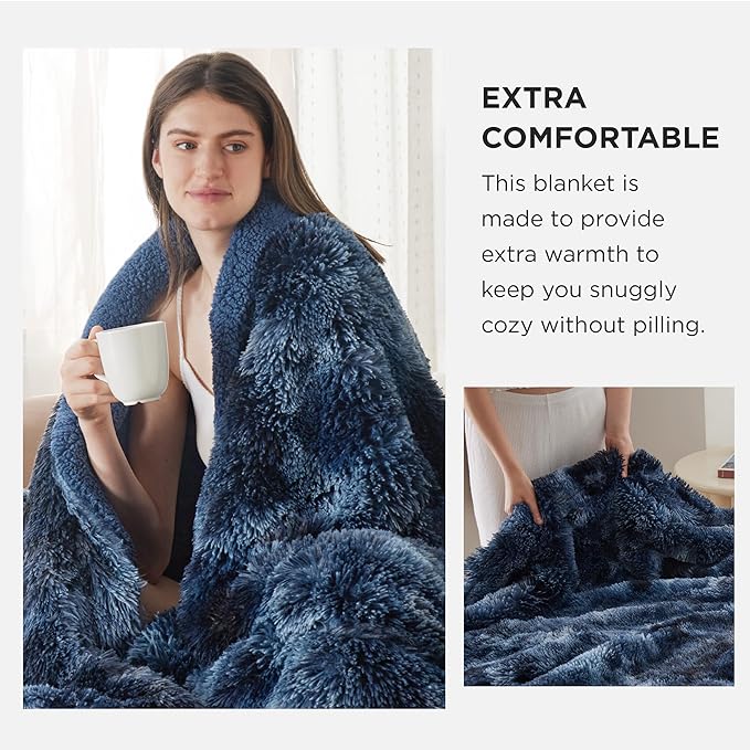 Bedsure GentleSoft Fluffy Navy Blue Throw Blanket, Tie Dye Blue Decor Navy Gifts for Men, Soft Cozy Fuzzy Plush Minky Thick Warm Sherpa Fleece Faux Fur Blanket for Couch, Blanket Gifts for Him, 50x60