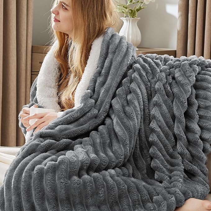 Bedsure Sherpa Blanket Twin Size for Couch - Super Soft, Cozy Fleece Thick Warm Blanket for Winter, GentleSoft Plush & Fluffy Throw Gift for Women, Home Room Decor, Dark Grey, 60x80 Inches