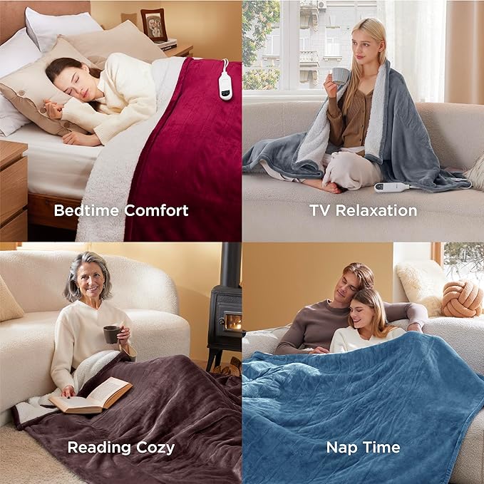 Bedsure Electric Blanket Queen Size - Dual Control Heated Blanket Queen, Fast Heating with 10 Time Settings & 10 Heat Settings, Warm Gift for Grandma (84x90 inches, River Blue)