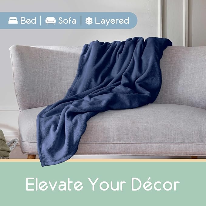 Microfleece Queen Size Blanket | Supersoft Lightweight Throw Blanket | All-Season Comfort | Navy