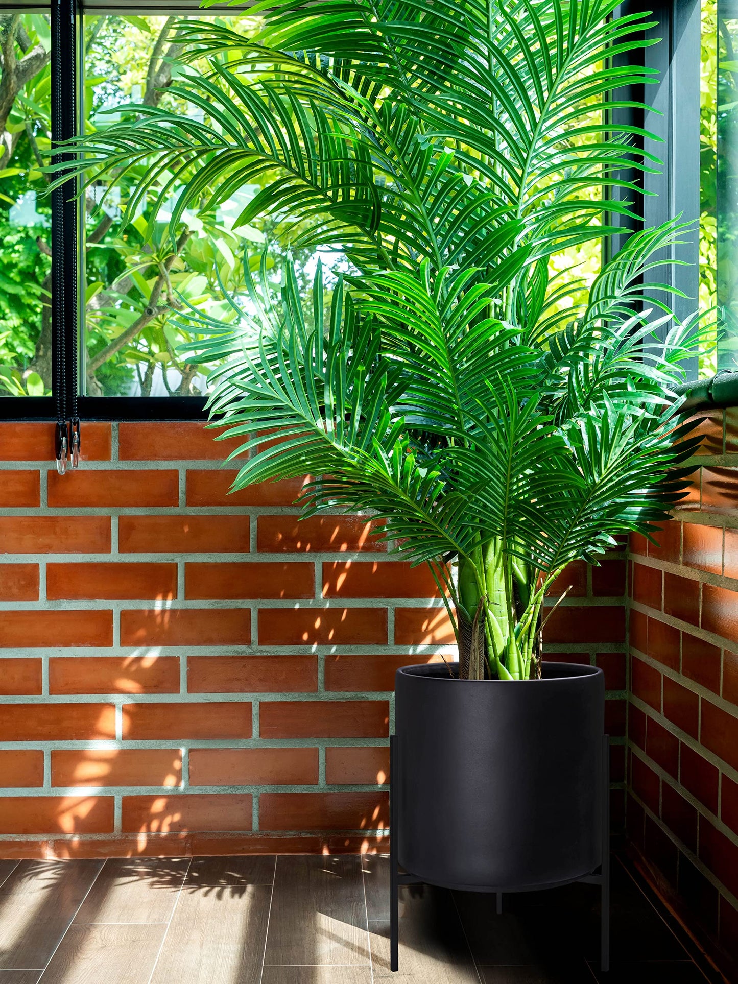 D'vine Dev Modern Black Plants Pot Cylinder Planter with Heavy Duty Stand, Large 12 Inch Pot, 17.6 Inch with Stand Height, 96-T-B-3