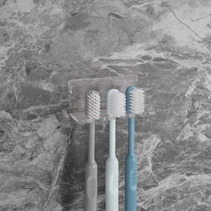 Self Adhesive Toothbrush Holders Wall Mounted, 3 Slots Electric Toothbrush Organizer for Shower, Multipurpose Rack Hanger for Power Plug, Razor, Key(Frosted)