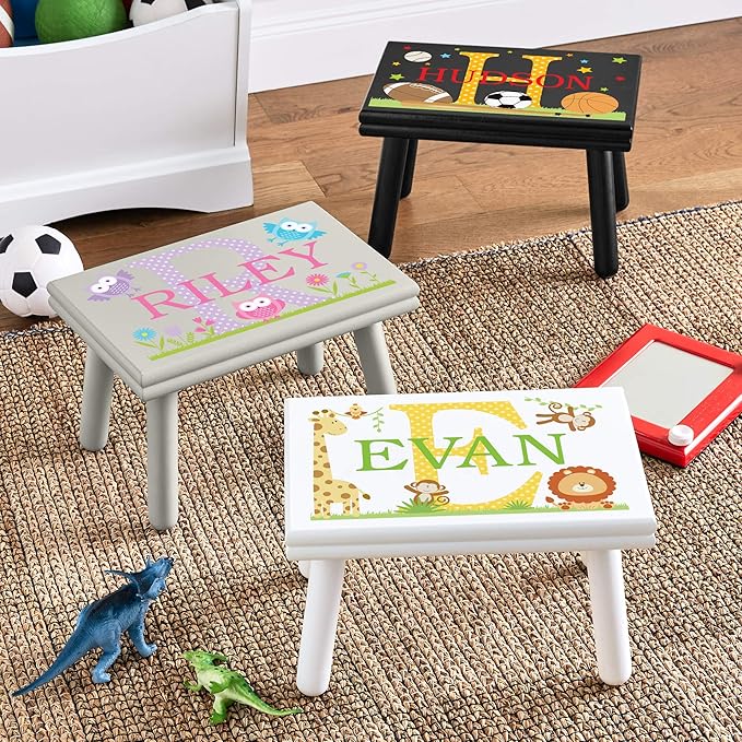 Let’s Make Memories Personalized My Own Name Step Stool - Children’s Step Stool - Sturdy Wood – Non-Toxic Paint, Sealer - Owl Design - Gray - 14’Wx9.25”Lx8.75”H - Ages 3+