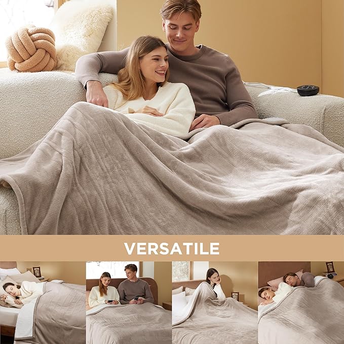 Bedsure Electric Blanket King Size - Dual Control Heated Blanket King Size, Fast Heating with 10 Time Settings & 10 Heat Settings, Warm Gift for Grandma (100x90 inches, Taupe)