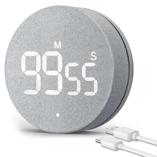 AVINIA Desk Timer for Productivity Magnetic Digital Kitchen Timer Rechargeable Fabric Mesh Cover 99 Mins Countdown/Count Up Stylish Efficana Konah Home Timmer for Cooking (Fabric Gray)