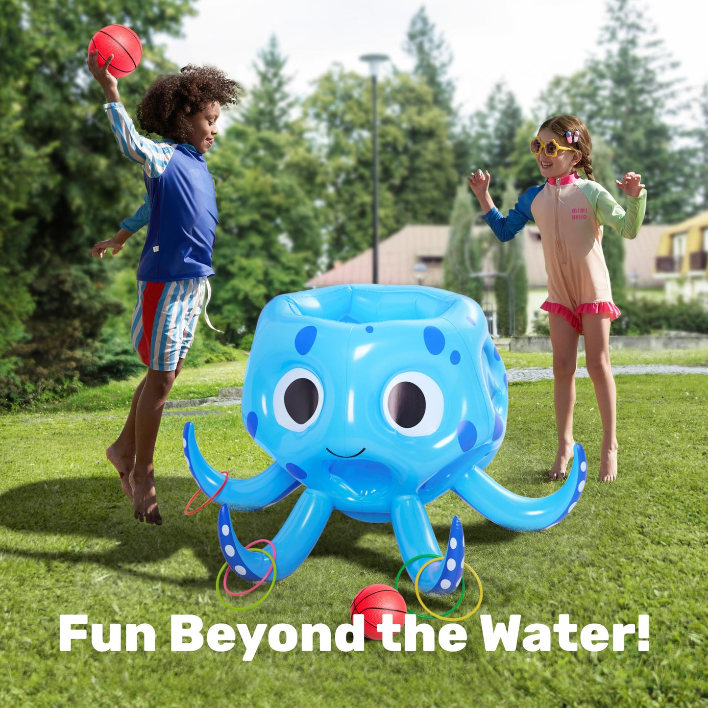 Sloosh Pool Toys, 2-in-1 Inflatable Float Water Game, Octopus Basketball Hoop Ring Toss Outdoor Swim Play, Toss Game Floating Swimming Pool Games for Kids Adults