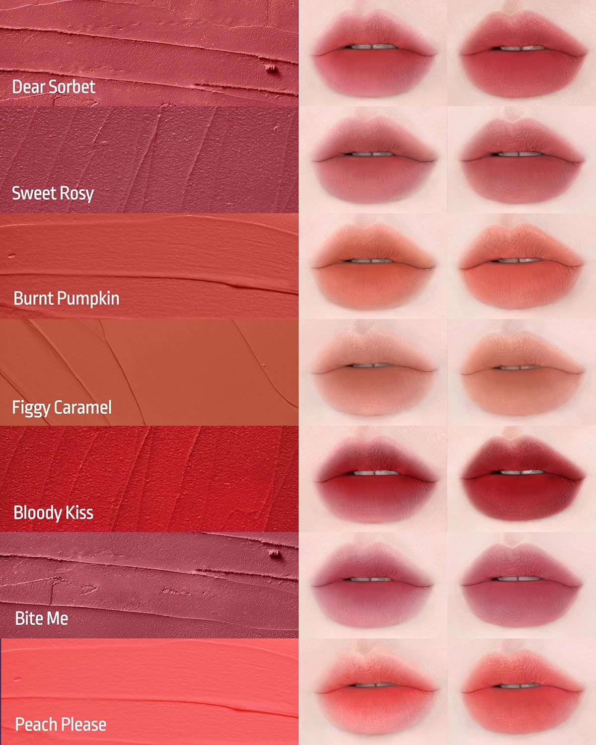 HEVVYMAKEUP Blurring Effect Lip Tint - Airy Velvet Matte Lips - Vegan, Longwear, Vibrant, Buildable Creamy Soft Texture - Korean Lip Makeup, Dear Sorbet, 0.13 fl.oz.