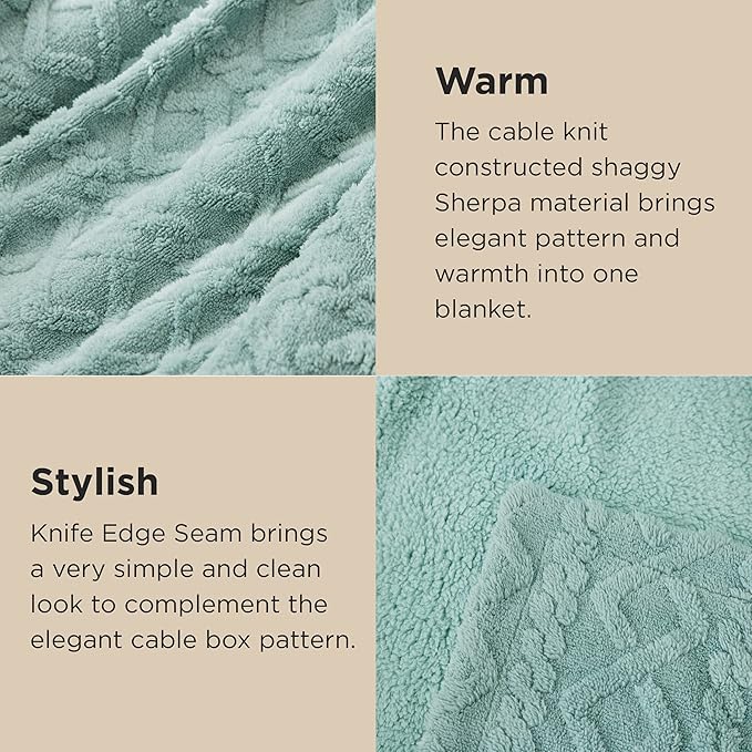 Bedsure Sherpa Fleece Throw Blanket for Couch - GentleSoft Fluffy & Cozy Cable Jacquard Tufted Throw for Women Gift, Thick and Warm Blankets for Winter, Sage Green, 50x60 Inches