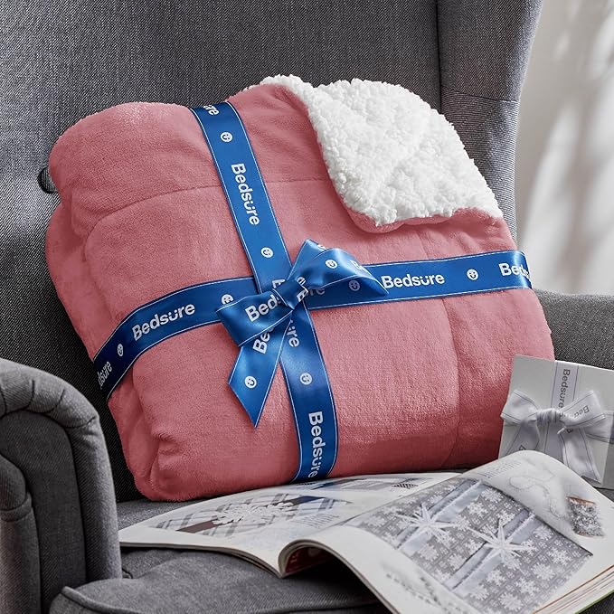 Bedsure GentleSoft Sherpa Fleece Blankets King Size for Bed - Thick and Warm, Soft Fuzzy Plush King Blanket for Winter, Dusty Rose, 108x90 Inches