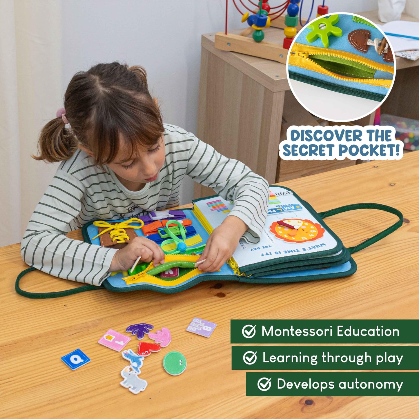 BONNYCO Busy Board for 1 Year Old Animals. Montessori Busy Book for Toddlers 1-3 2-4, Felt Quiet Book Baby. Montessori Toys, Toddler Learning Toys for Travel, Airplane, Car. Educational Activity Board