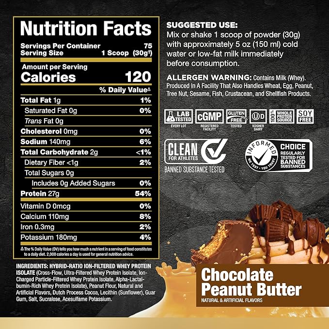 ALLMAX Nutrition - ISOFLEX Whey Protein Powder, Whey Protein Isolate, 27g Protein, Chocolate Peanut Butter, 5 Pound