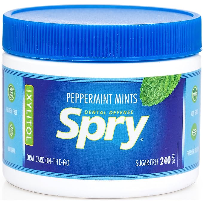 Spry Xylitol Peppermint Sugar Free Candy - Promote Oral Health, Increase Saliva Production, Stop Bad Breath, Non-GMO, Gluten-Free, 240 Count (Pack of 4)